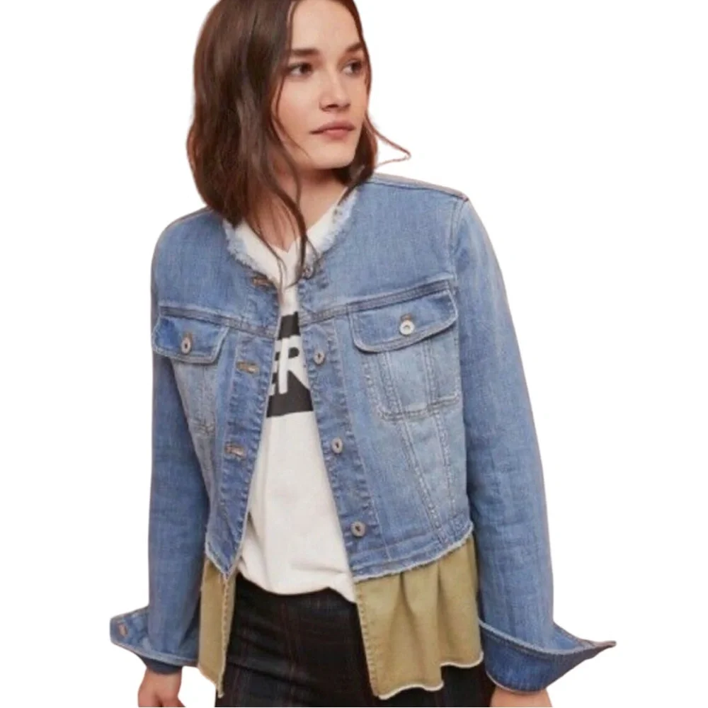Anthropologie Pilcro And The Letterpress Denim Flounced Ruffle Jacket - Picture 1 of 9